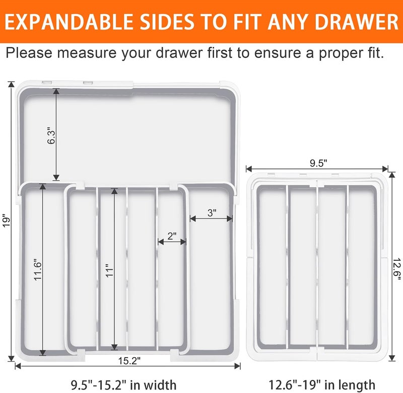 Spaclear Silverware Organizer - Expandable Kitchen Drawer Organizer, BPA-Free Food-Safe Utensil Drawer Organizer with 7 Compartments, Deep Cutlery Tray for Forks, Knives, White - Image 2